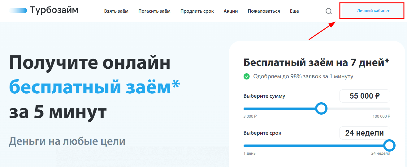 Главная страница сайта МФО Турбозайм
